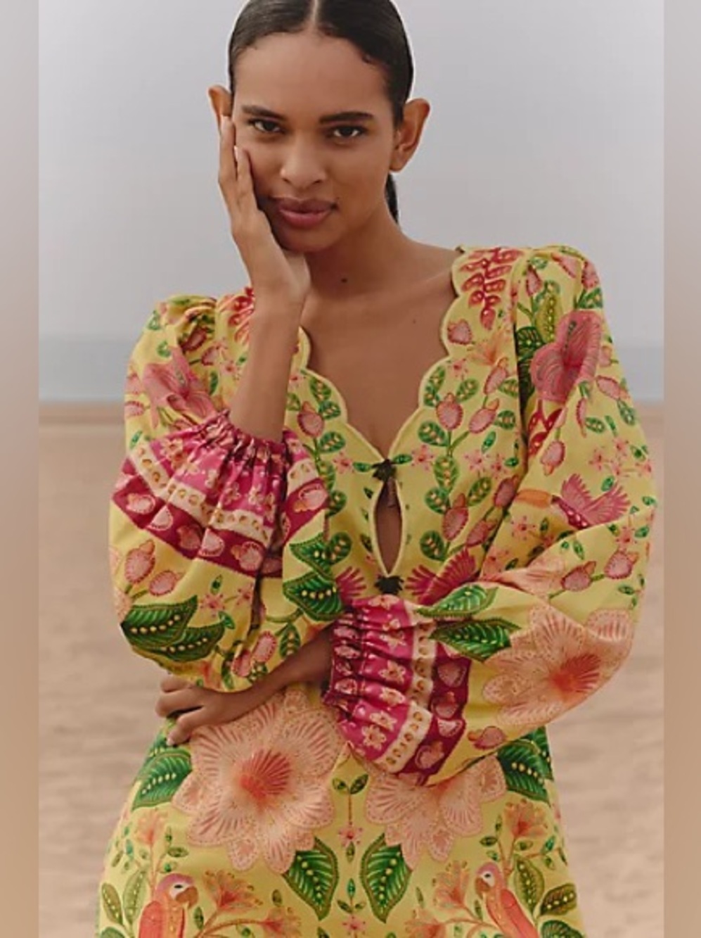 FARM RIO Long Sleeve Midi Dress in Tropical Summer NWT Size S - Picture 3 of 7